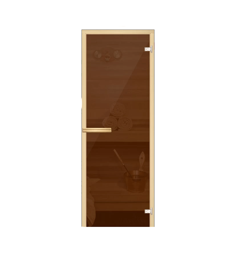 АКМА Дверь Бронза прозрачная, осина, 690*1890мм, петли хром, ручка дерево-магнит, правая, 217М