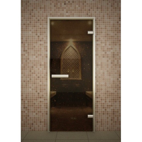 Дверь для хаммама 1890*690 кор. алюминий, бронза прозр., ручка алюминий/дерево, левое откр.